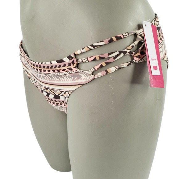 Beige Hipster Bikini Swim Bottom Juniors 3/5 Womens 0/2 Strappy Sides - Picture 2 of 12